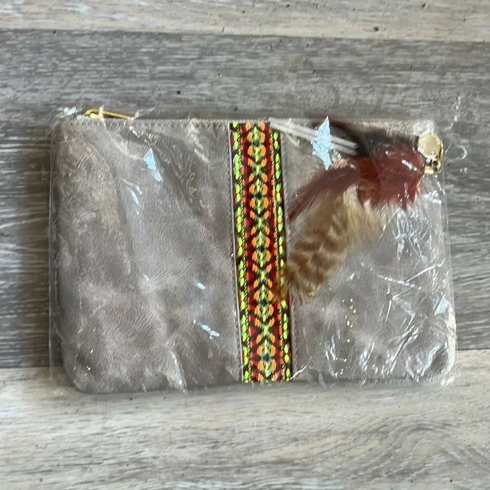 Kim and Zozi Hip Clutch Gray Neon Band & Feathers